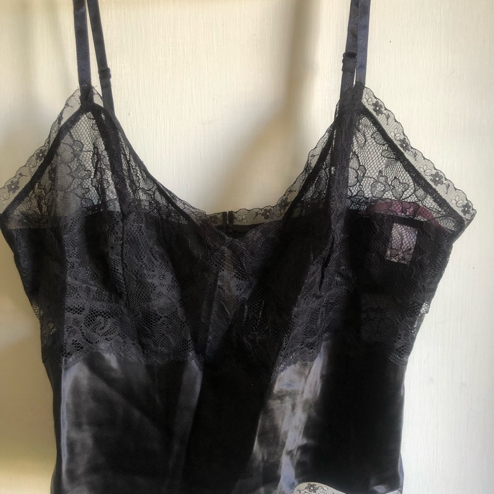 Victoria's Secret Black Silk Lace Trim Pajama Set
